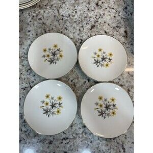 Vintage Set of 4 Edwin Knowles Floral Cream Dessert Plates 6” Gold Tri